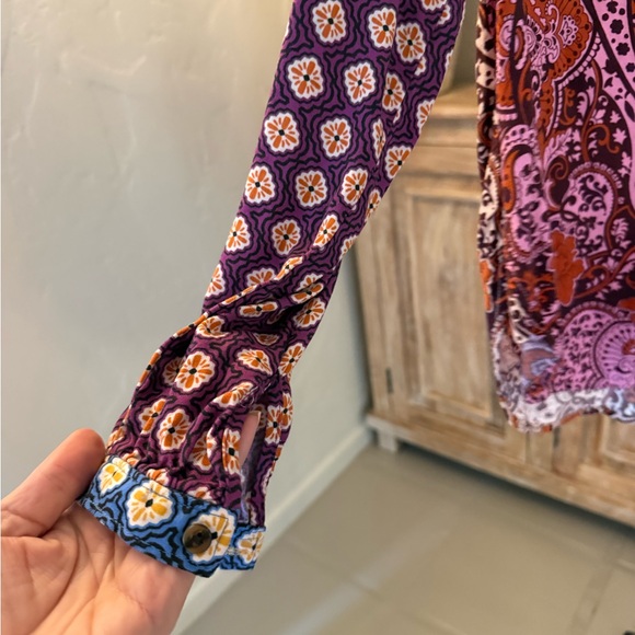 Anthropologie Maeve Patchwork Floral Paisley Button Down Blouse XS Boho - Picture 6 of 10